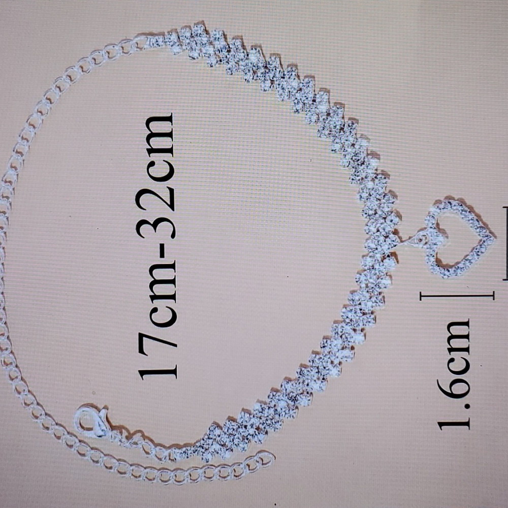 Sterling Silver Diamond Heart Anklet Charm - Picture 2 of 3